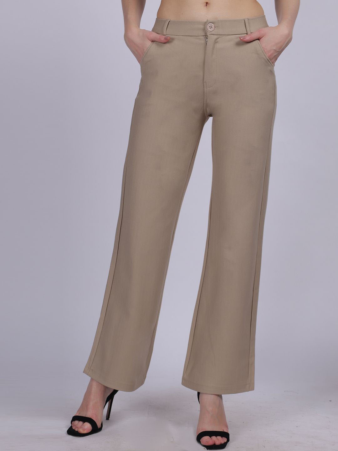 

Aumbe Women Straight Fit Mid-Rise Trouser, Beige