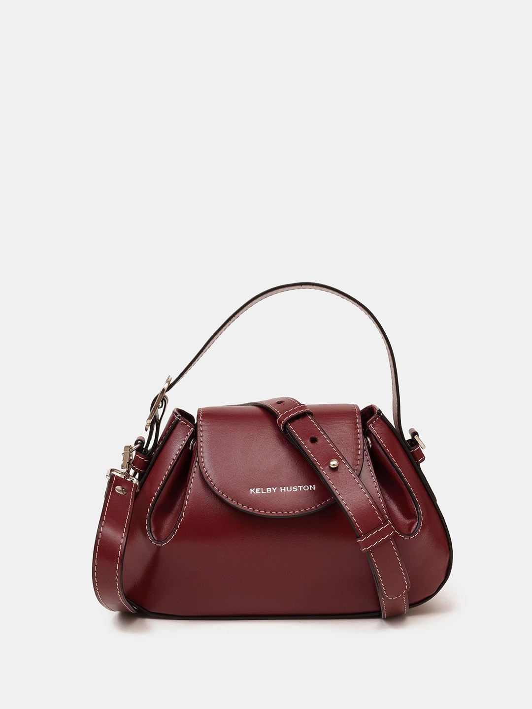

KELBY HUSTON Leather Structured Handheld Bag with Tasselled, Maroon