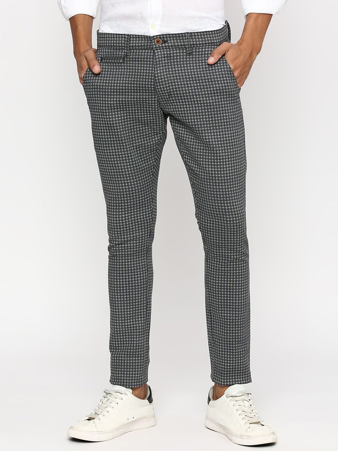 

USMC Men Checked Smart Slim Fit Easy Wash Trousers, Grey