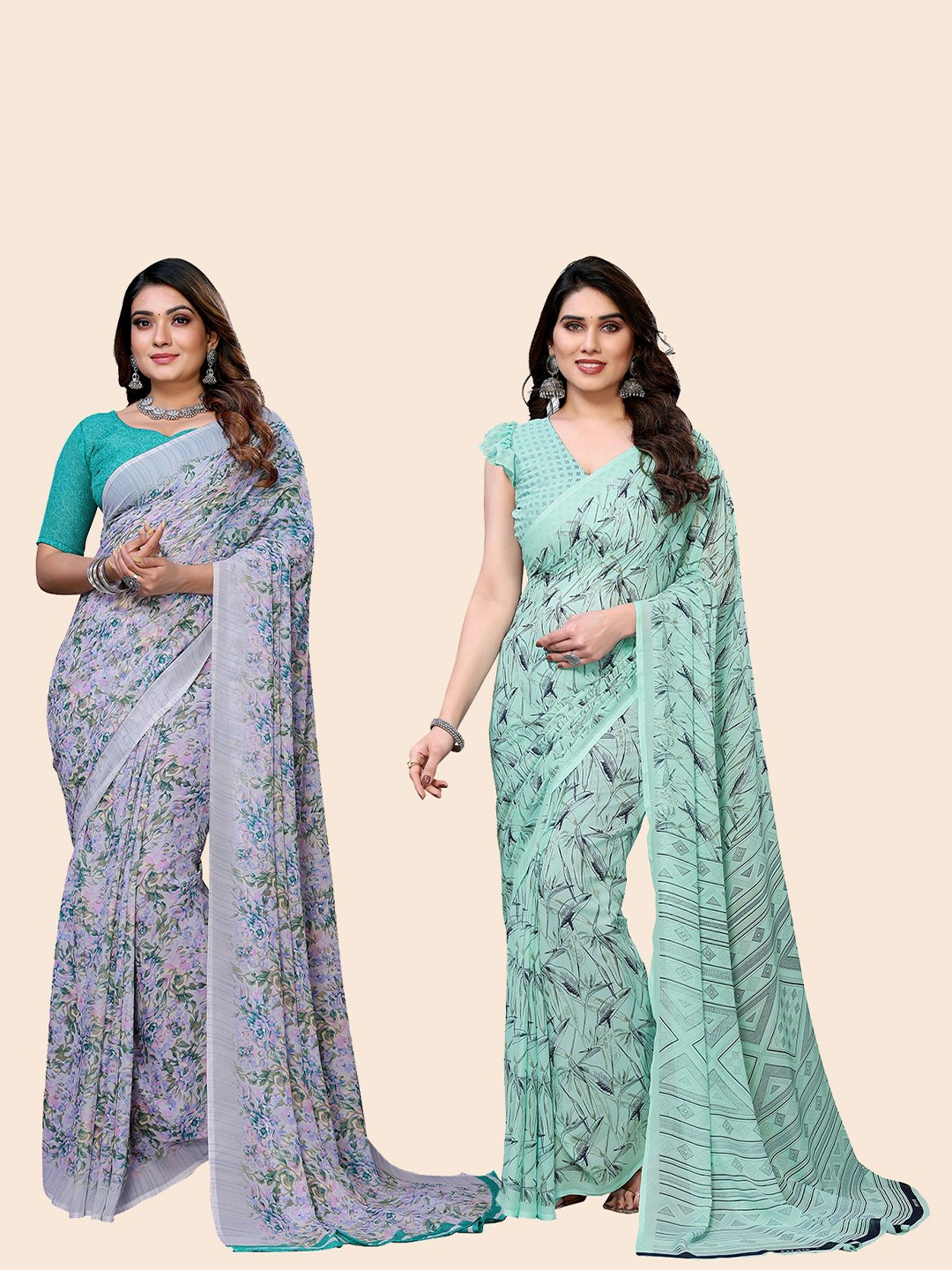

Moda Rapido Floral Poly Georgette Saree, Grey melange