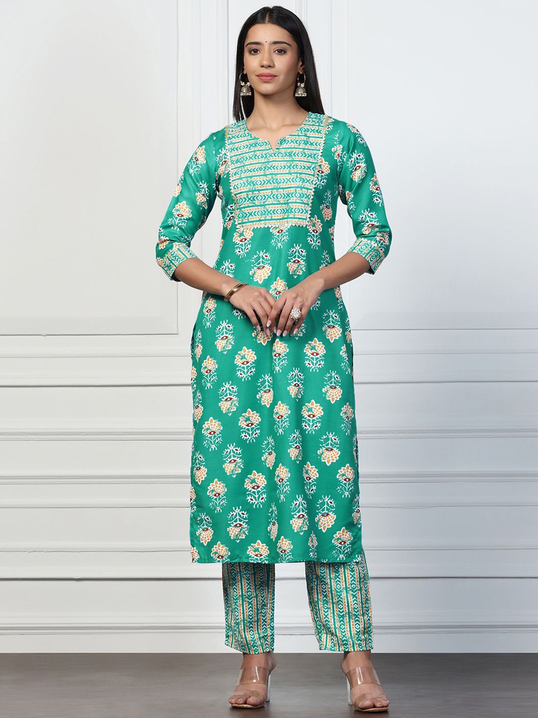 

Moda Rapido Women Floral Printed Regular Kurta with Salwar, Sea green