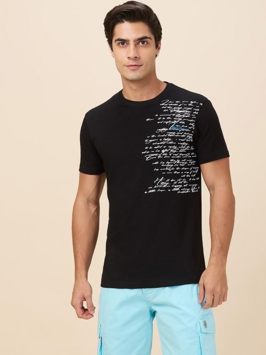 

Being Human Men Typography Printed Round Neck Cotton Slim Fit T-shirt, Black