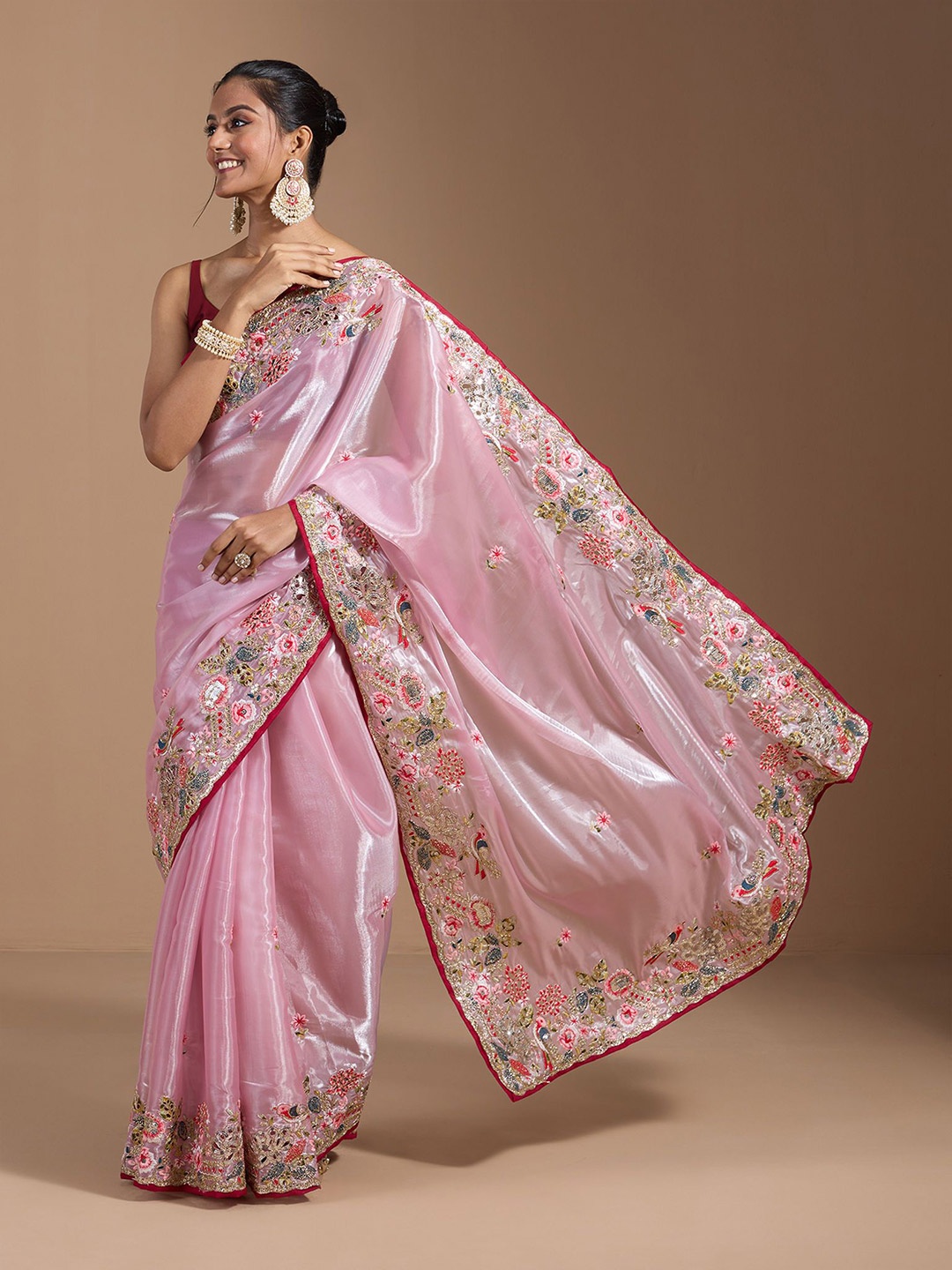 

LeeliPeeri Designer Embellished Embroidered Saree, Pink