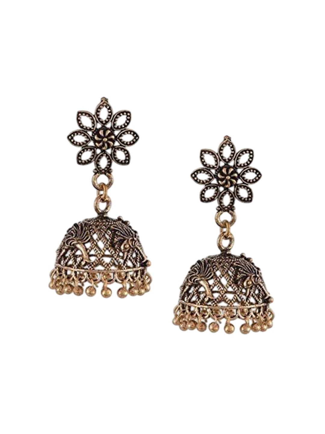 

Kezlin German Silver Gold-Plated Artificial Beaded Dome Shaped Jhumkas