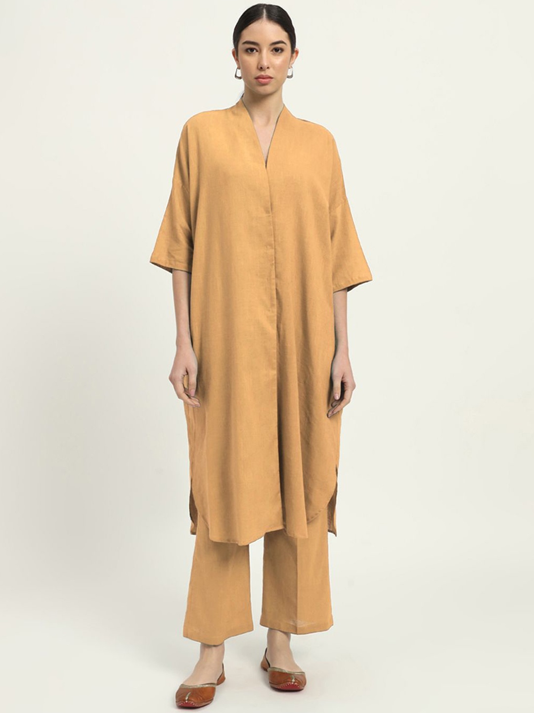 

Thevasa Cotton V-Neck Tunic With Trouser Co-Ords, Beige