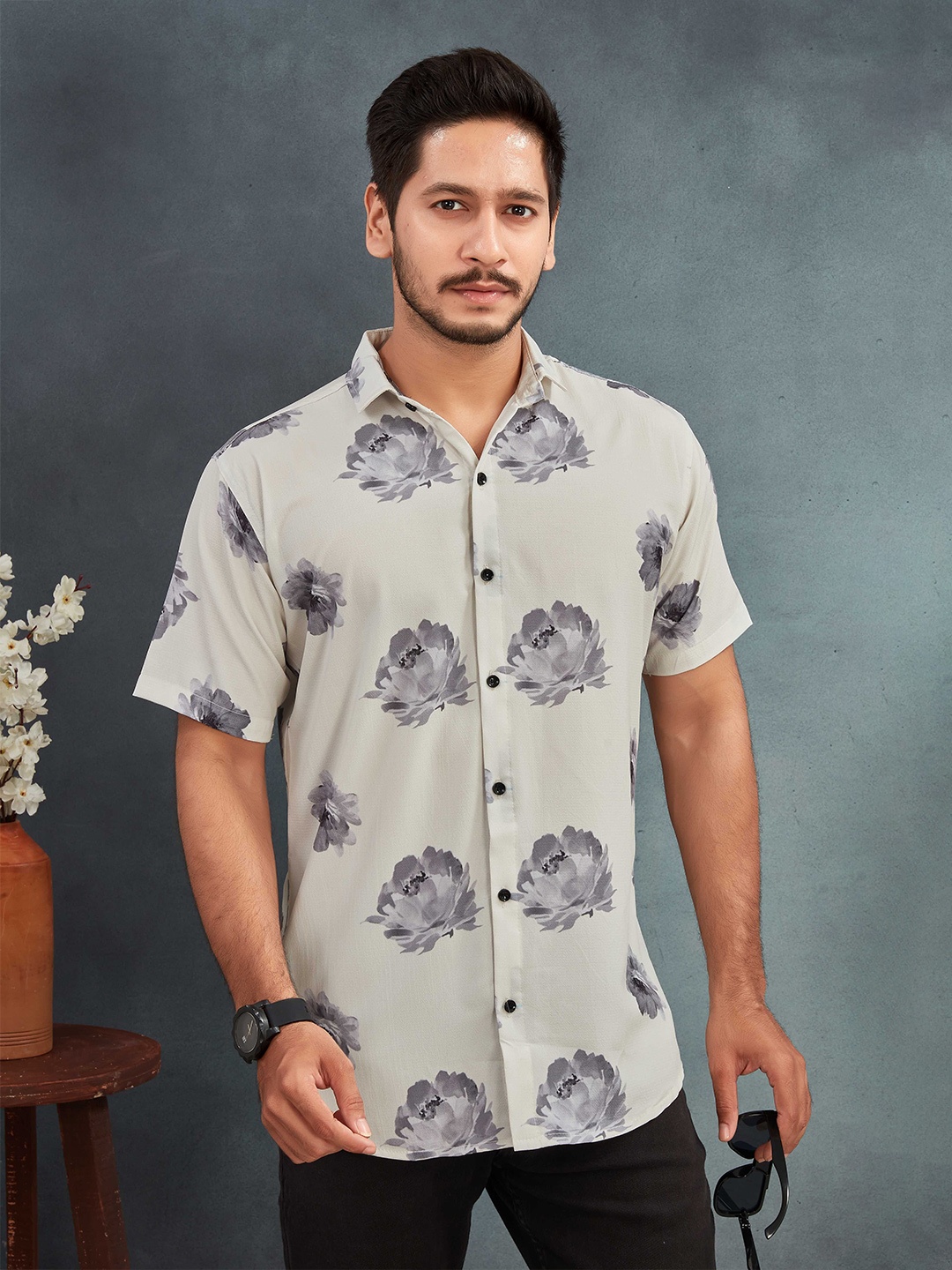 

Moda Rapido Men Comfort Floral Opaque Printed Casual Shirt, White