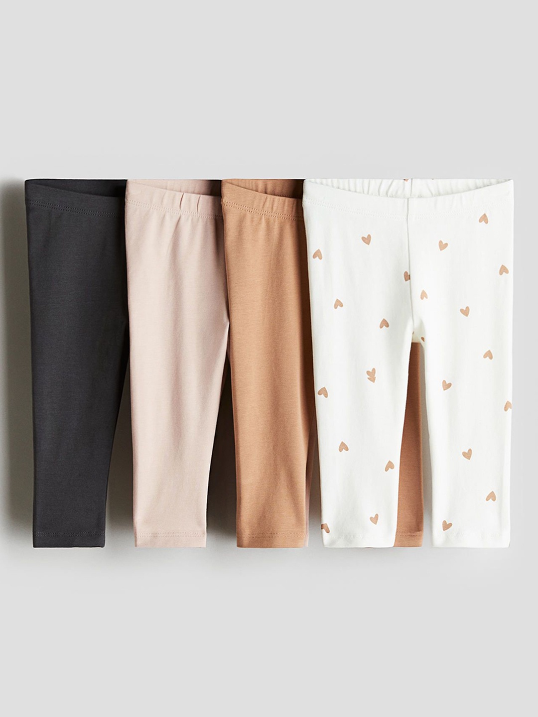 

H&M Girls 4-Pack Cotton Jersey Leggings, Brown