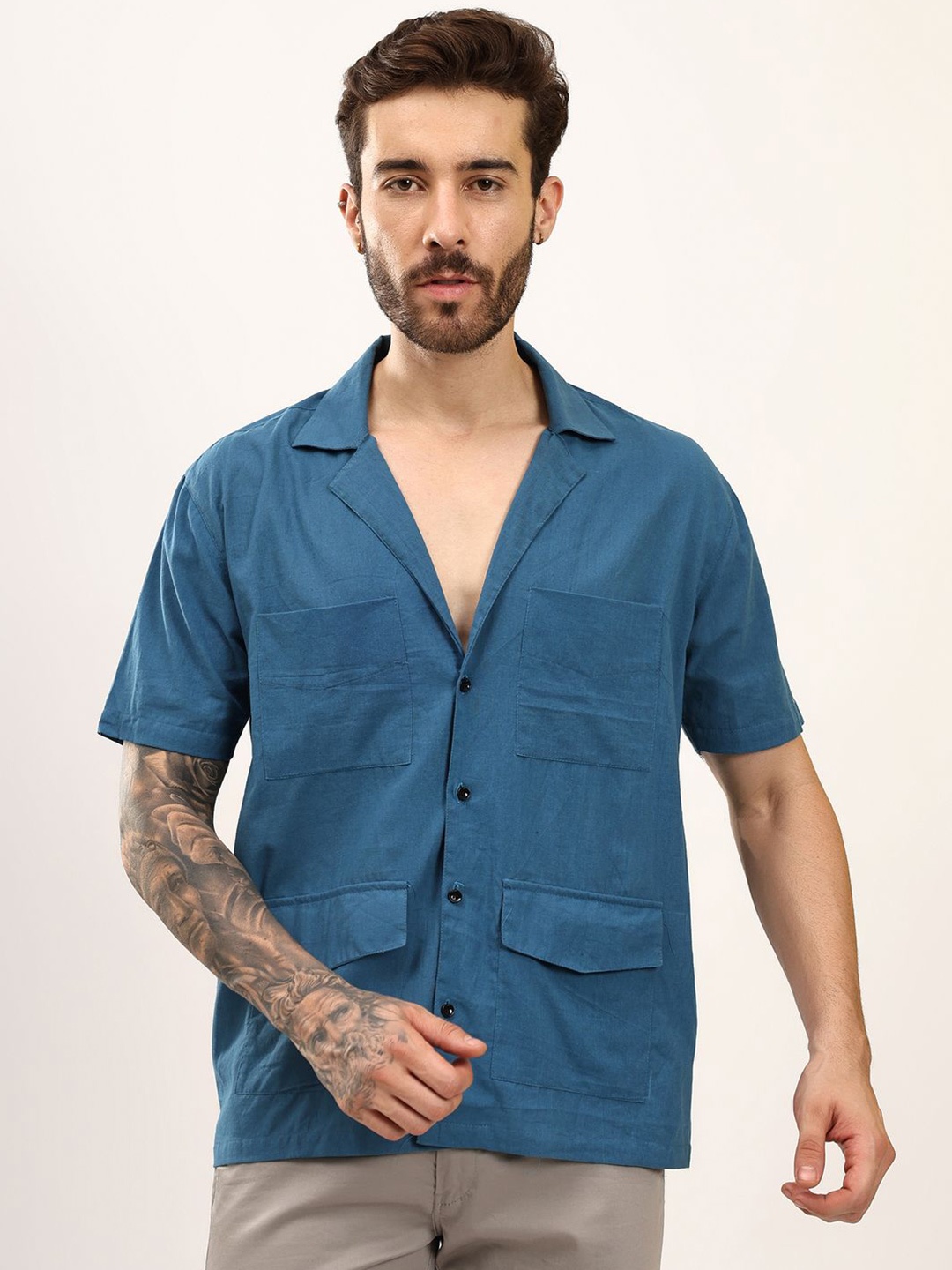 

Nineninety Men Classic Micro Checks Opaque Casual Shirt, Teal