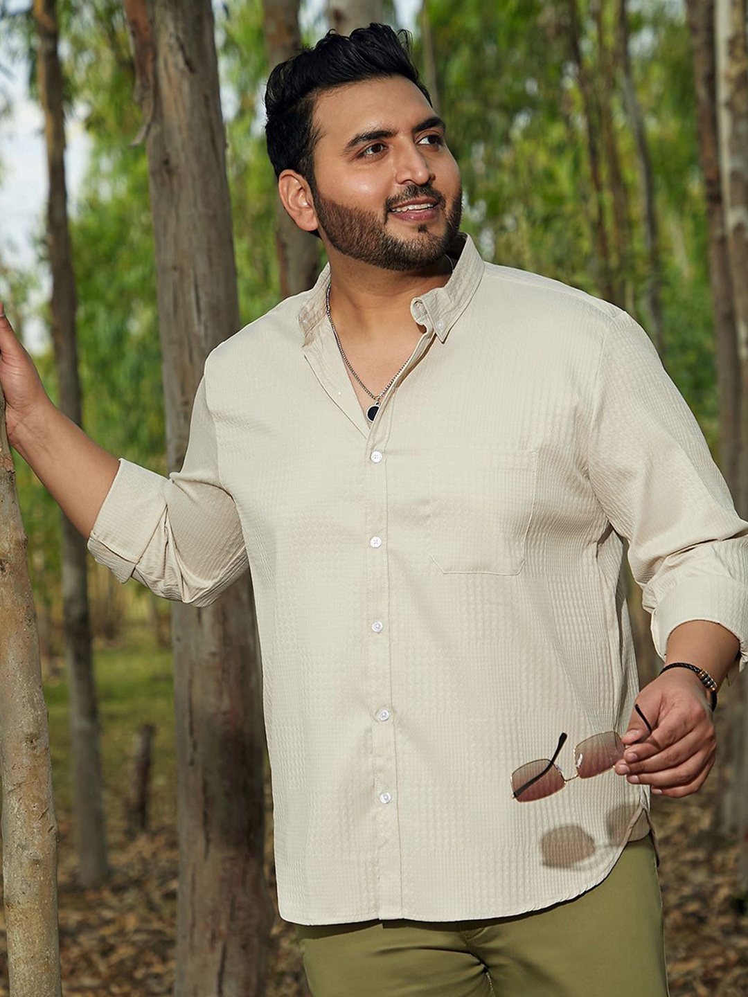 

Instafab Plus Men Comfort Opaque Casual Shirt, Beige