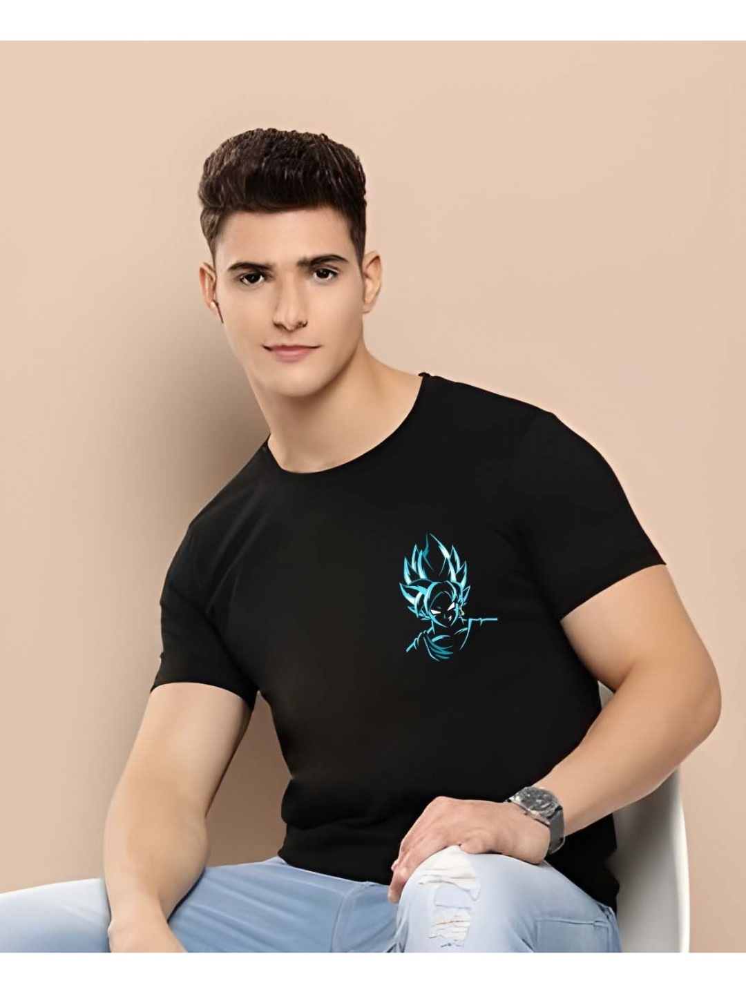 

Moda Rapido Men Dragon Ball Z Graphic Printed Round Neck Pure Cotton T-shirt, Black