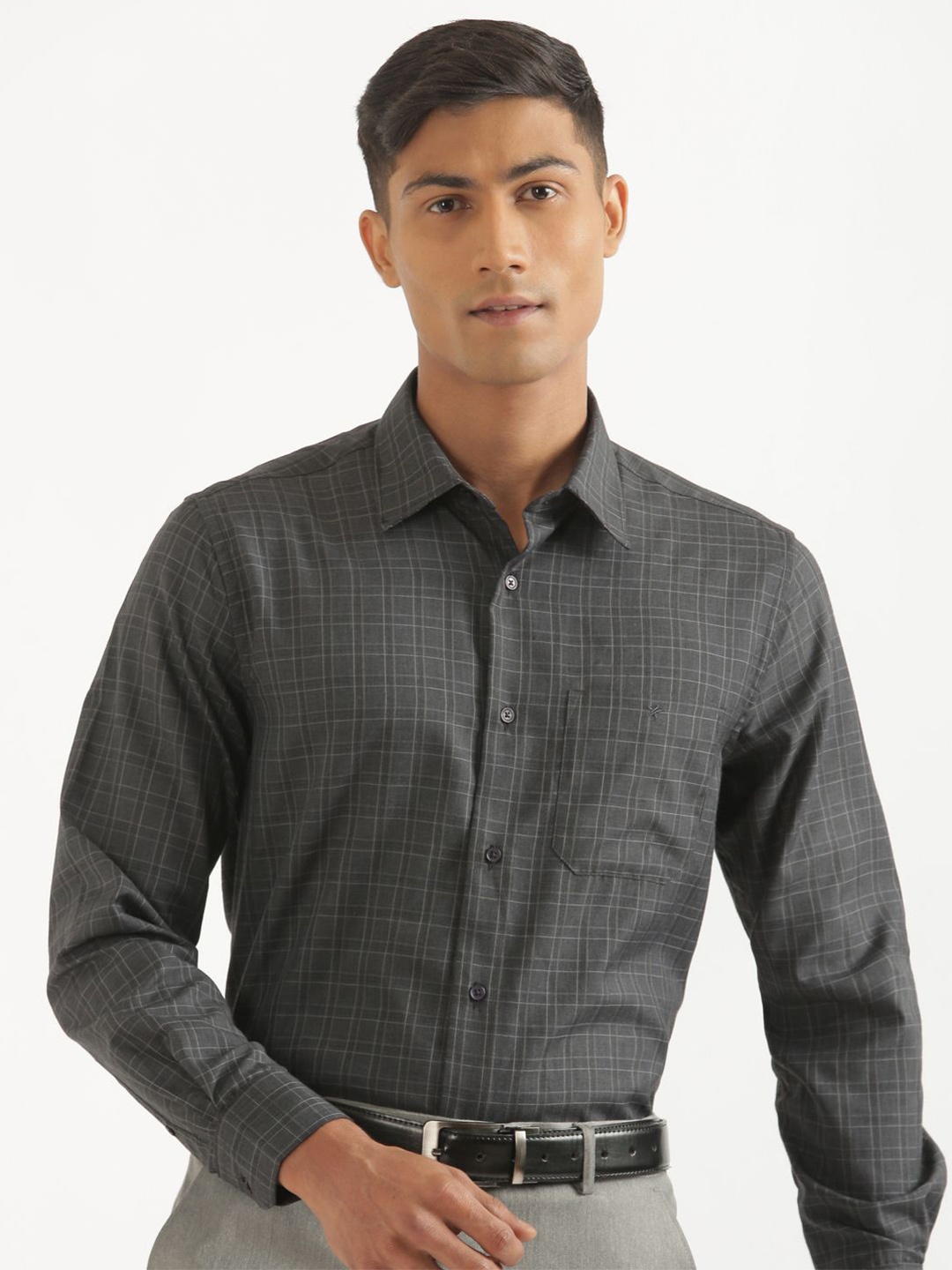 

CROYDON UK Men Comfort Grid Tattersall Checks Opaque Checked Casual Shirt, Grey
