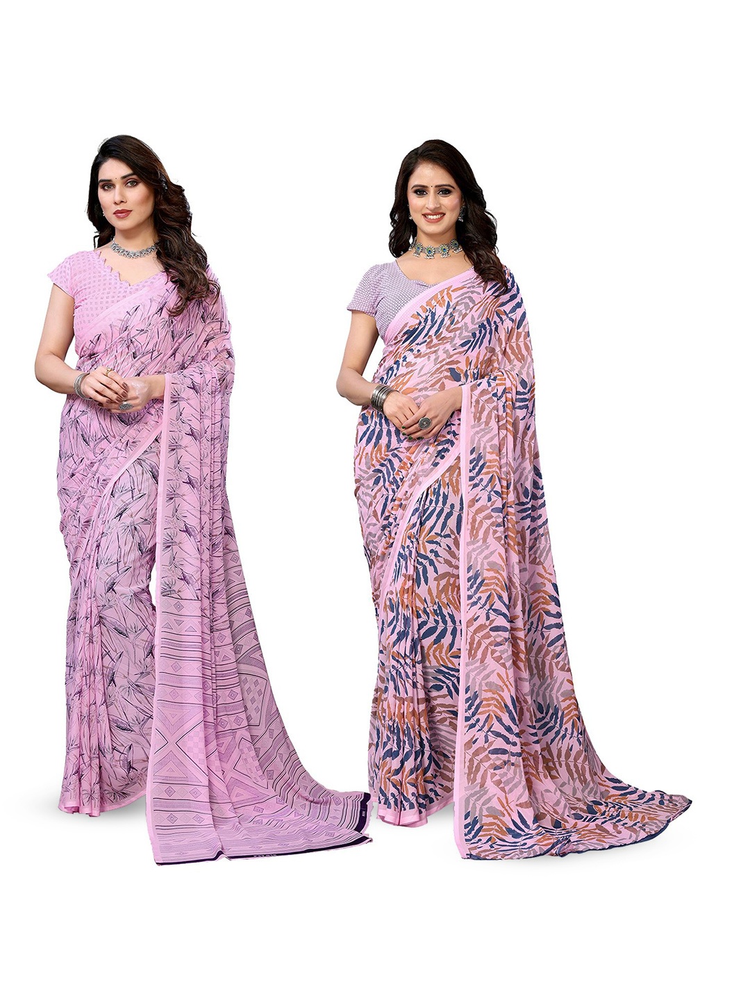 

Moda Rapido Floral Poly Georgette Saree, Pink