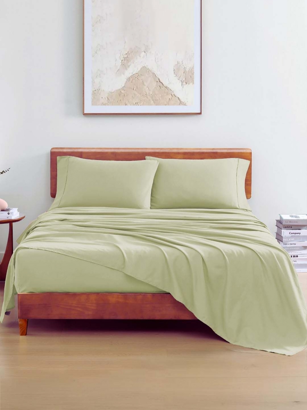 

LANE LINEN Green 144 TC King Bedsheet with 2 Pillow Covers