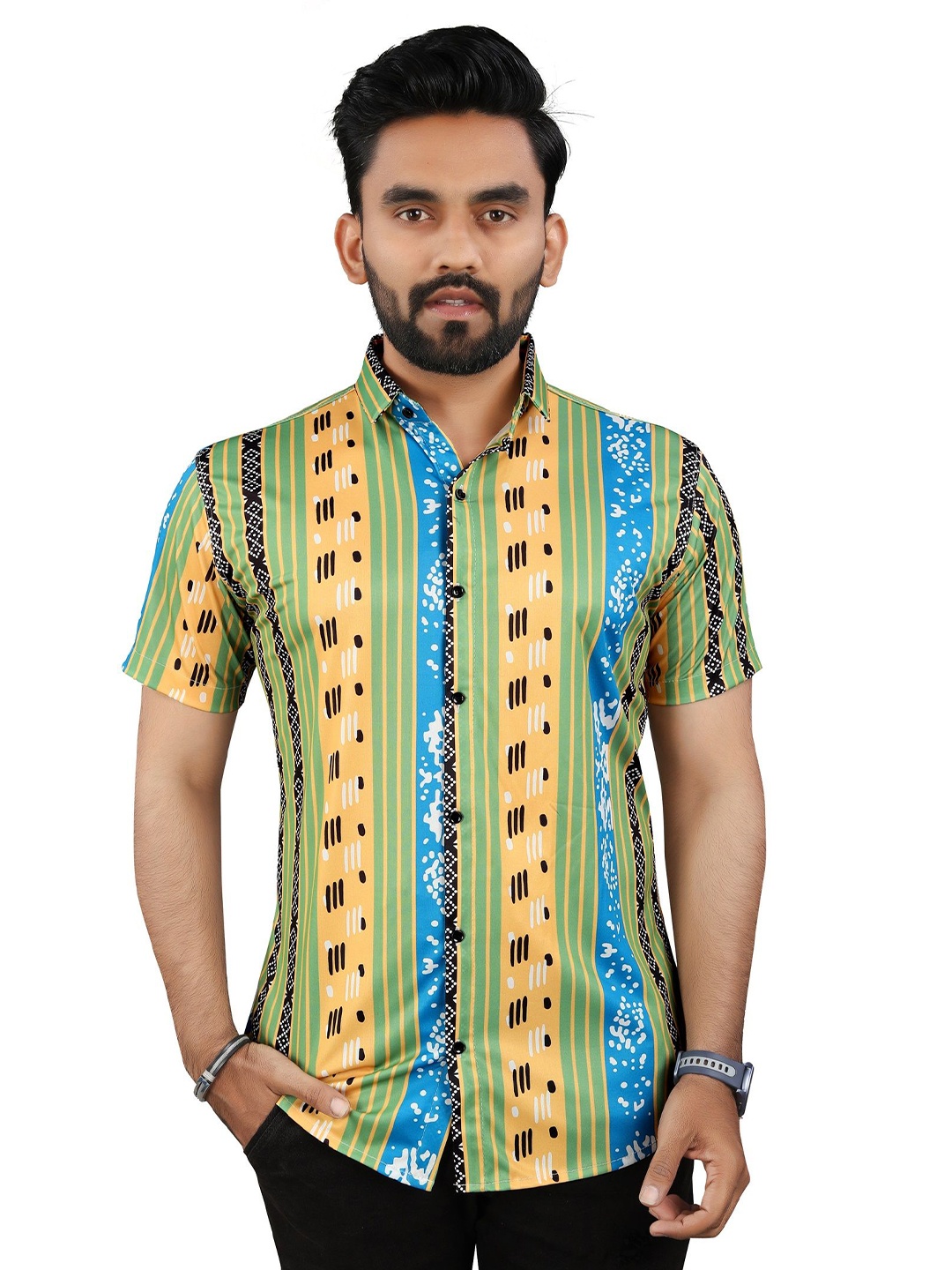 

Fashion FRICKS Men Classic Floral Opaque Printed Casual Shirt, Green