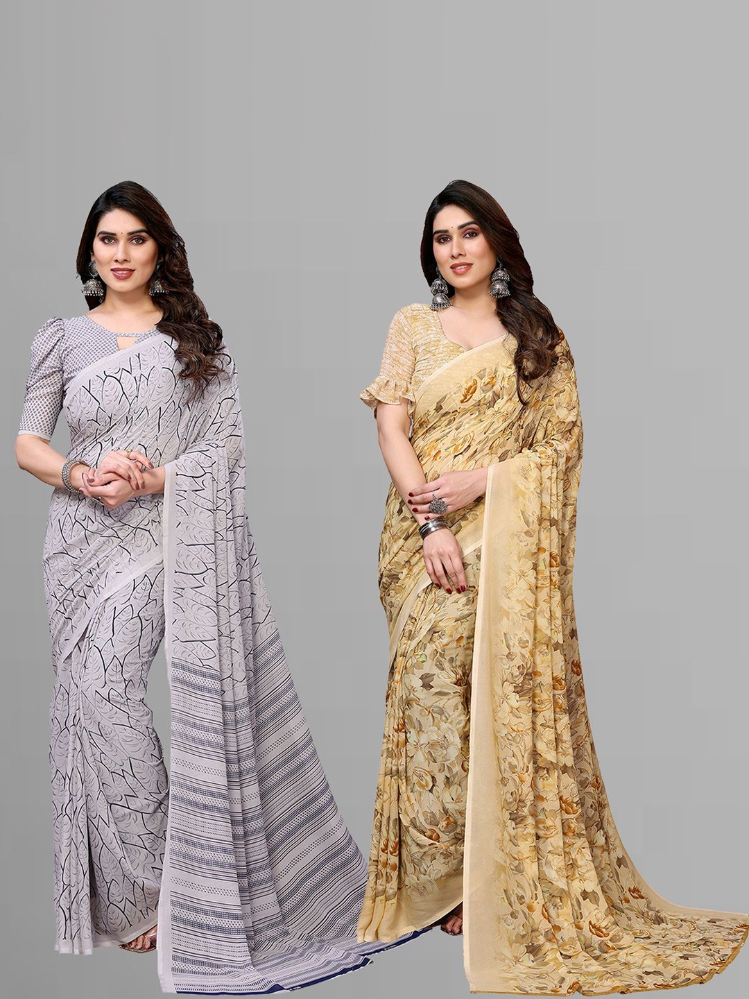 

Moda Rapido Floral Poly Georgette Saree, Grey