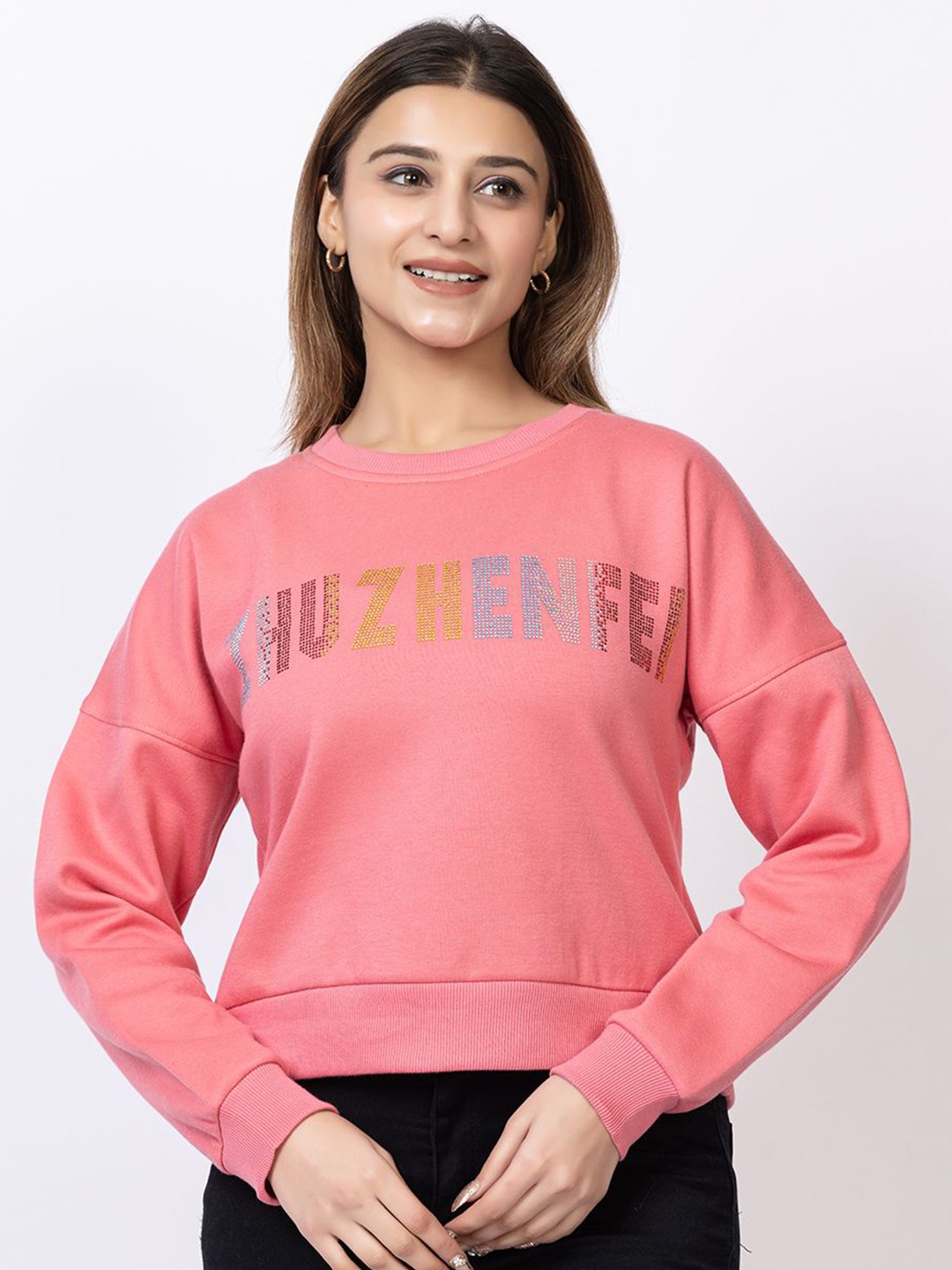 

Navsha Women Printed Sweatshirt, Pink