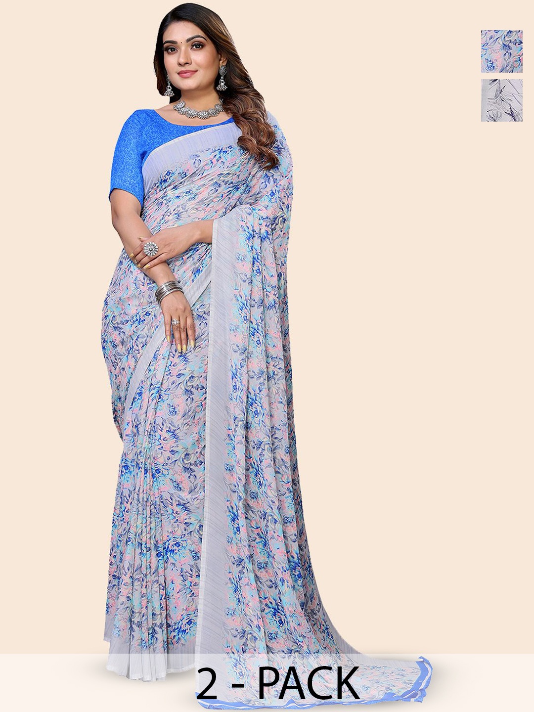 

Moda Rapido Floral Poly Georgette Saree, Blue