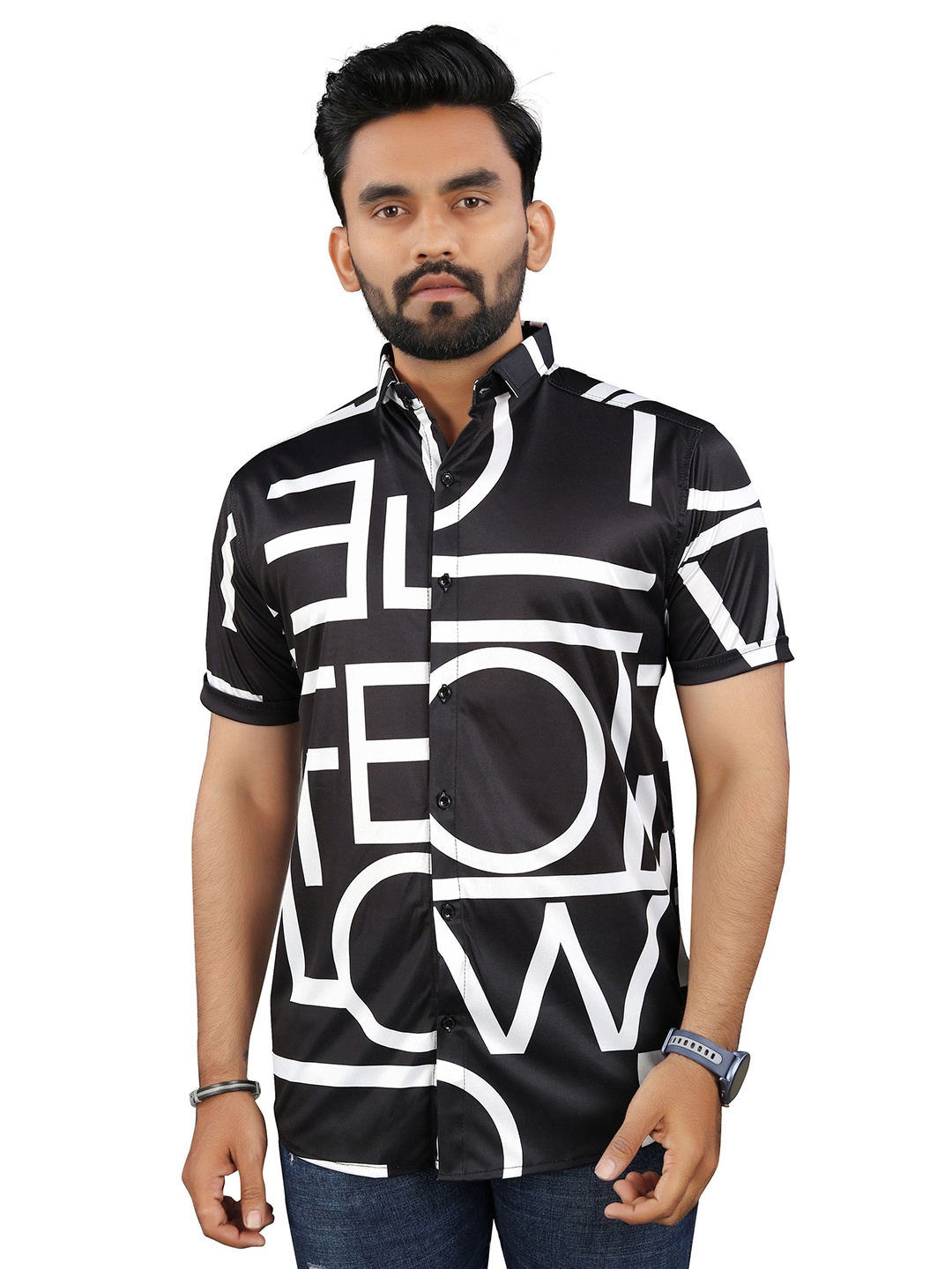 

Fashion FRICKS Men Classic Floral Opaque Printed Casual Shirt, Black
