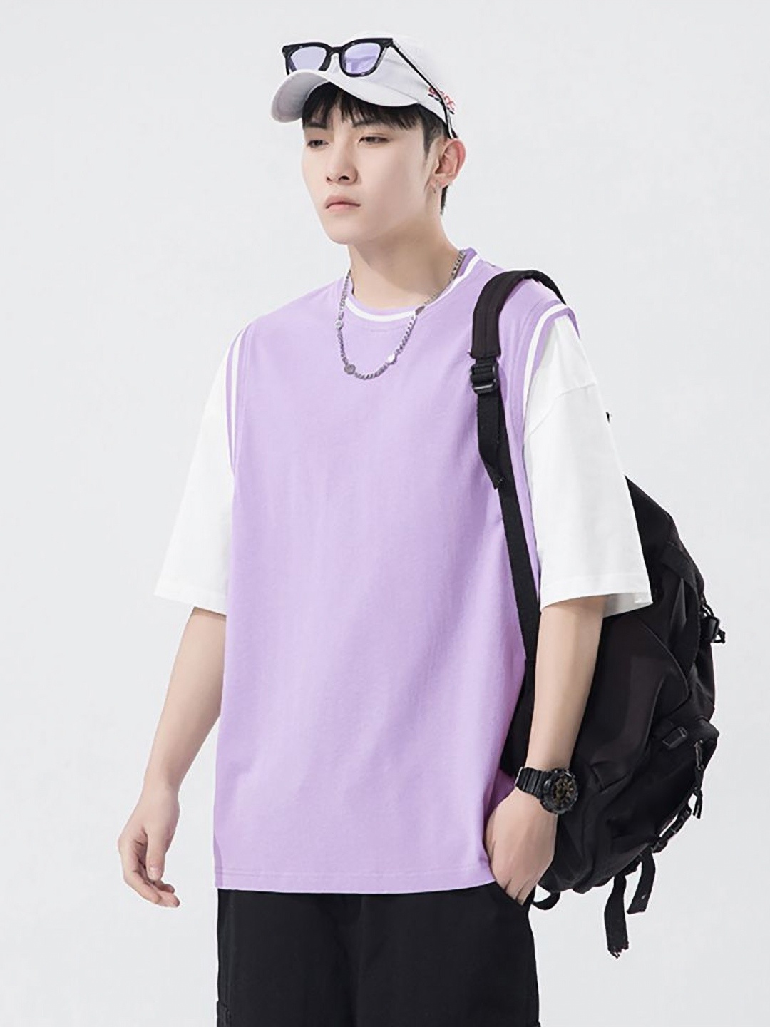 

StyleCast x Revolte Men Colourblocked Cotton Oversized T-shirt, Purple