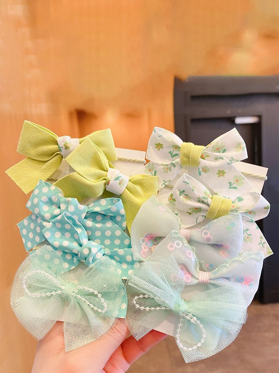 

SYGA Girls10 Pcs Hair Floral & Lace Bow Hair Tie Rope Set, Blue