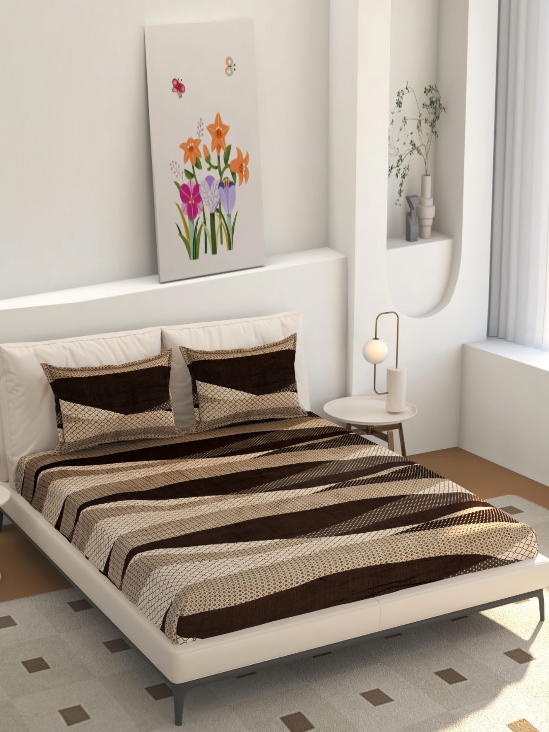 

hargunz Brown And Beige Abstract Printed 350 TC Queen Bedsheet Set 1.9812m x 1.8288m