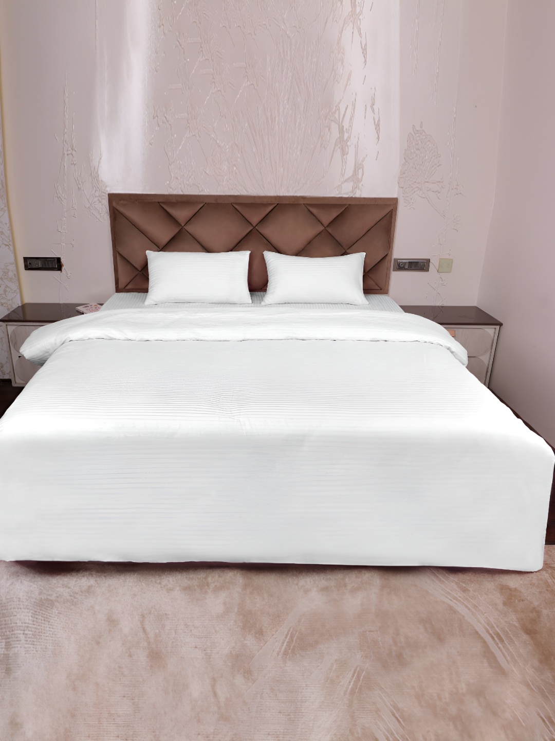 

AJISH White Striped Cotton 310 TC Single Size Duvet Cover With Pillow Cover