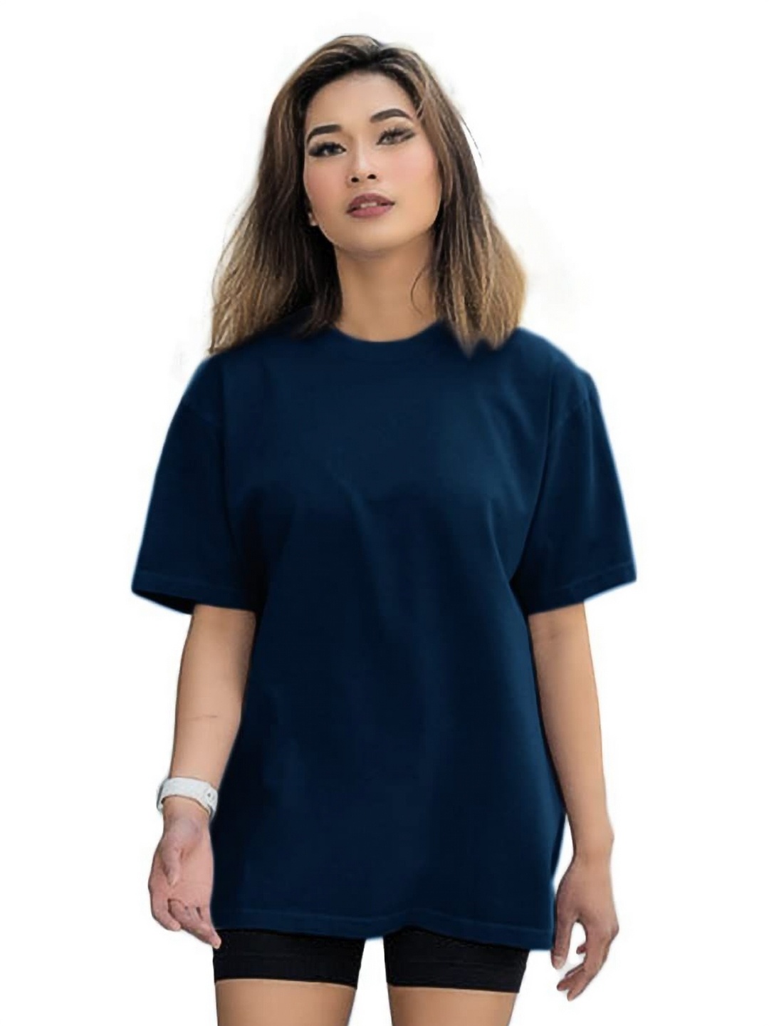 

NOTWILD Women Solid Round Neck Cotton Oversized T-shirt, Teal