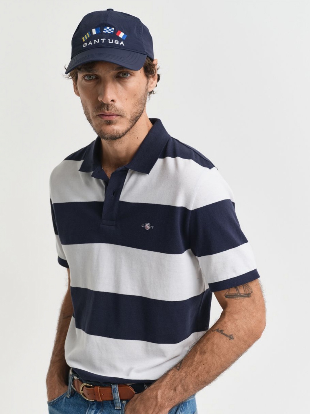 

GANT Men Striped Polo Collar Organic Cotton Pockets T-shirt, Blue