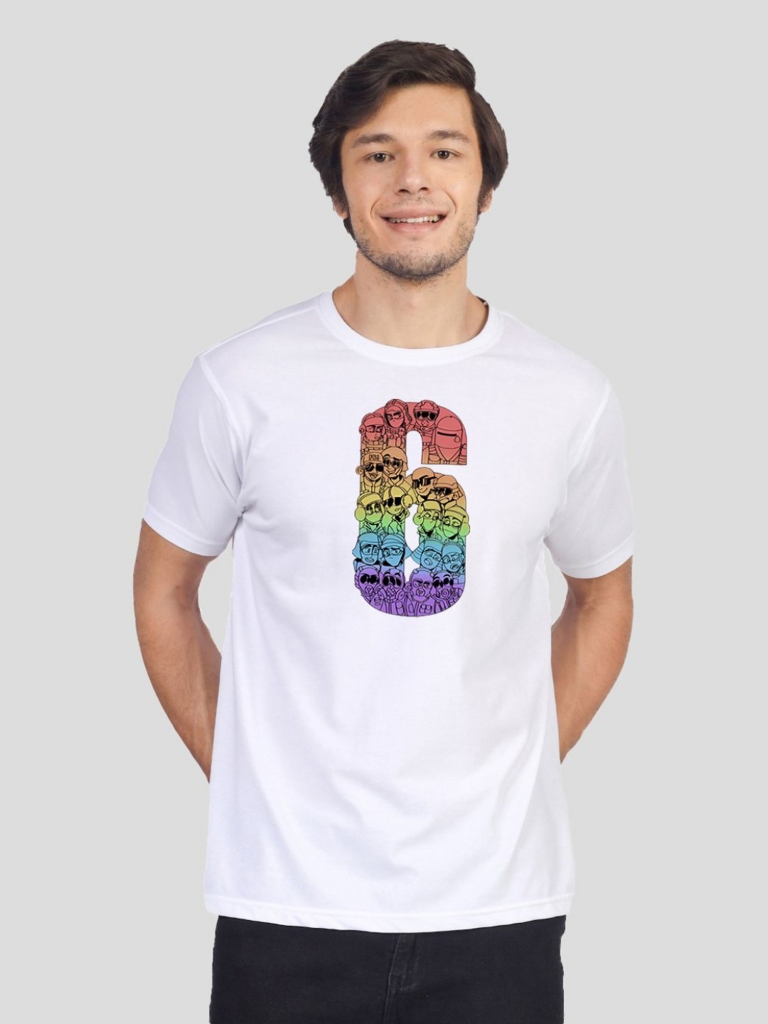 

Greylongg Men Graphic Printed Round Neck Cotton T-shirt, White