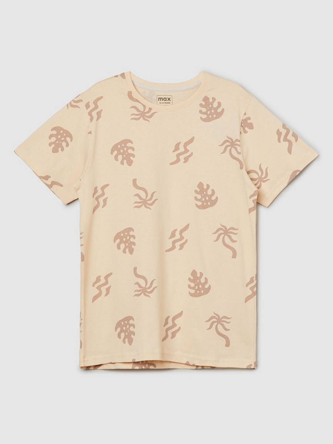 

max Boys Conversational Printed Round Neck Cotton T-shirt, Beige