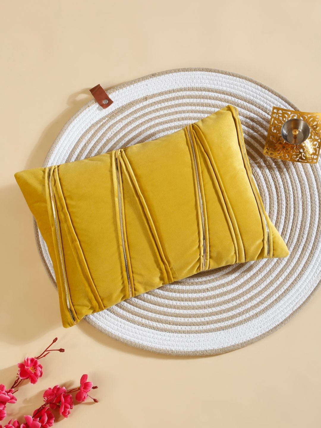 

HOSTA HOMES Yellow Patch Striped Velvet Rectangle Cushion Covers