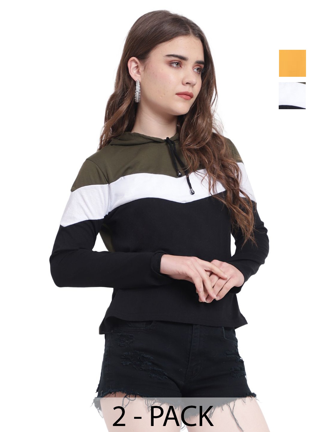 

DEEPMAYRA COLLECTION Women 2 Colourblocked V-Neck T-shirt, Multi