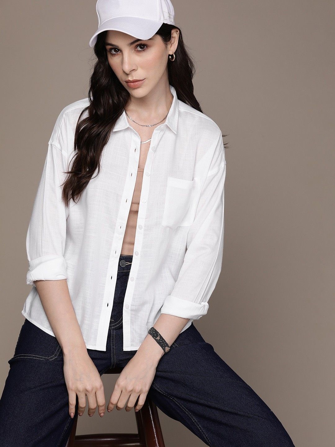 

NANCHI Women Classic Opaque Casual Shirt, White