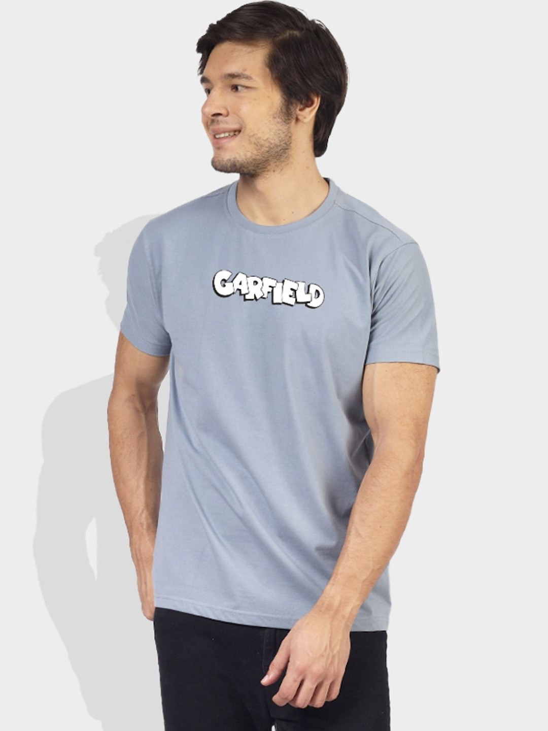 

Greylongg Men Garfield Graphic Printed Round Neck Cotton T-shirt, Grey
