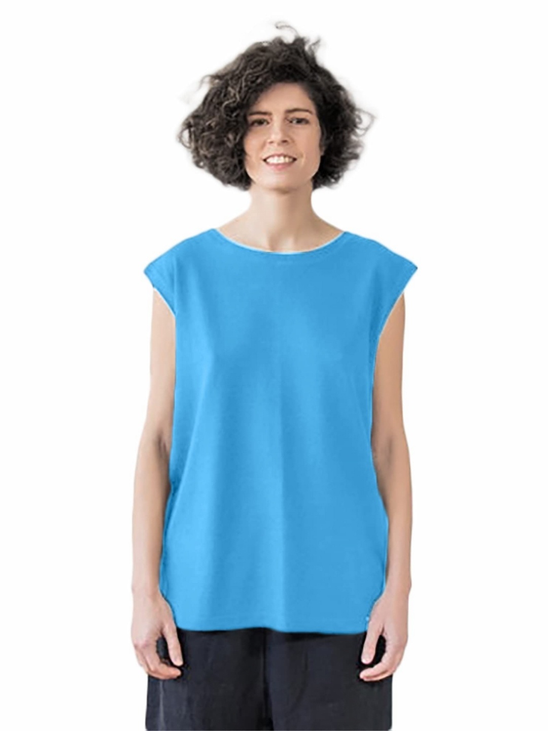 

NOTWILD Women Solid Round Neck Cotton T-shirt, Turquoise blue