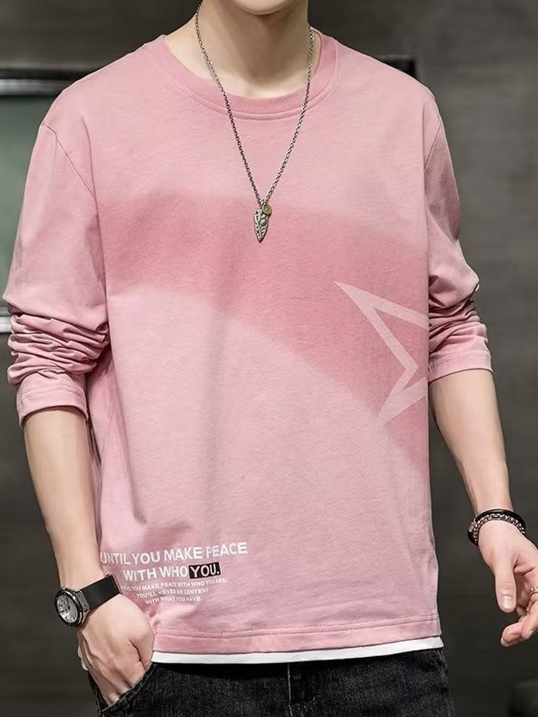 

StyleCast Men Typography Printed Round Neck Silk T-shirt, Pink