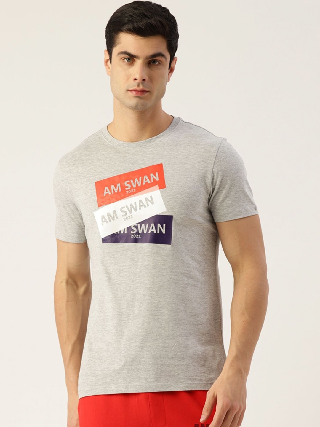 

AMSWAN Men Printed Applique T-shirt, Grey