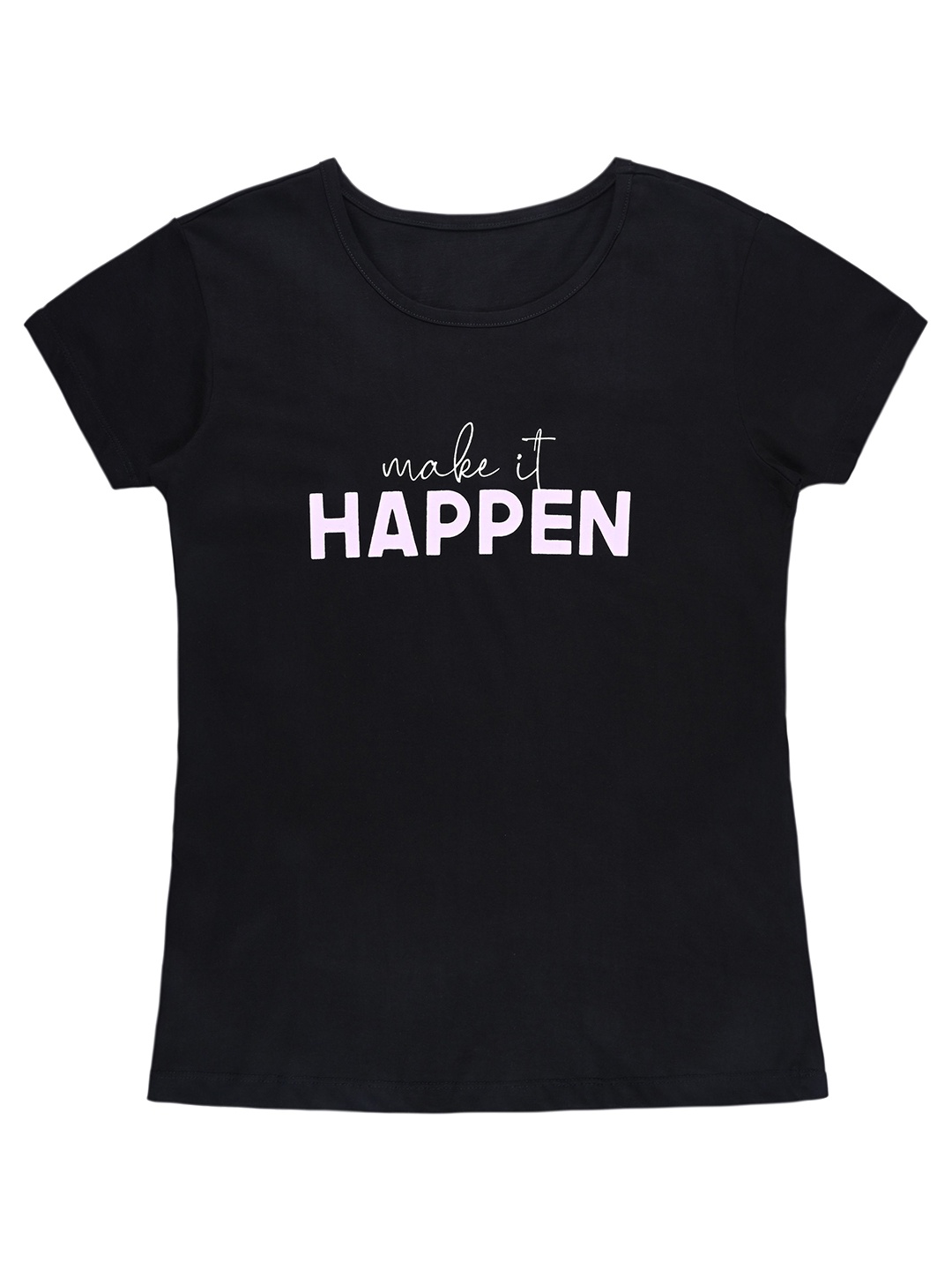 

Wish Karo Women Typography Printed Round Neck Cotton T-shirt, Black