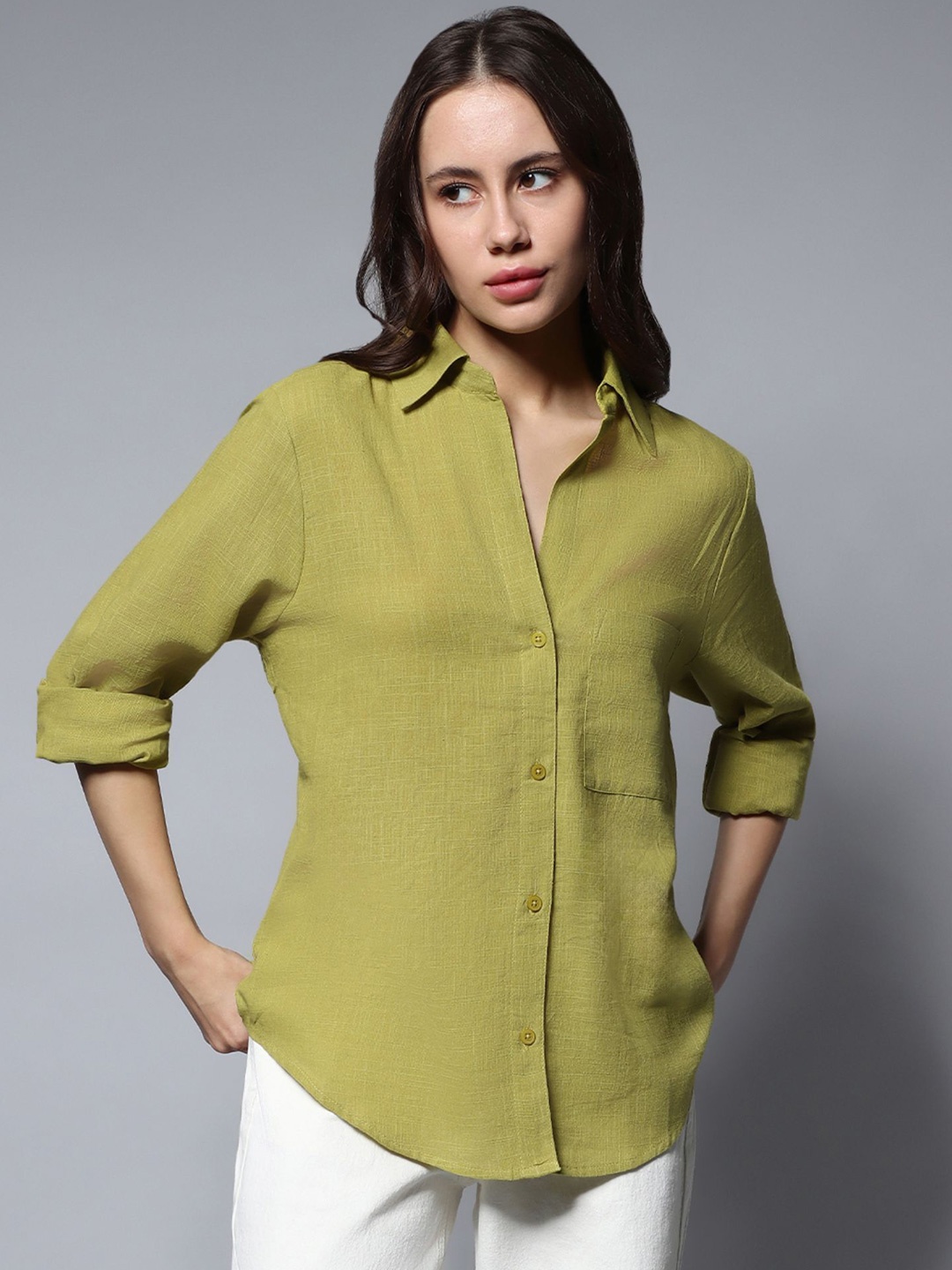

WHY SO FAB Women Classic Opaque Casual Shirt, Green