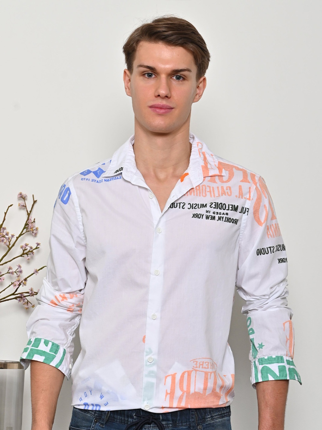 

Chloe - Cotton Printed Shirt - Orange, White