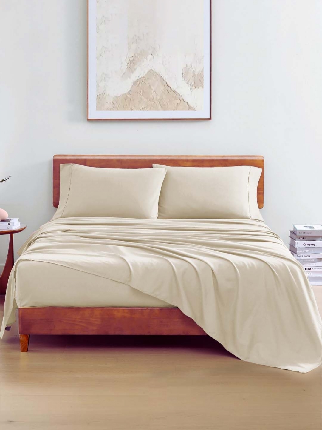 

LANE LINEN Off White 144 TC King Bedsheet with 2 Pillow Covers