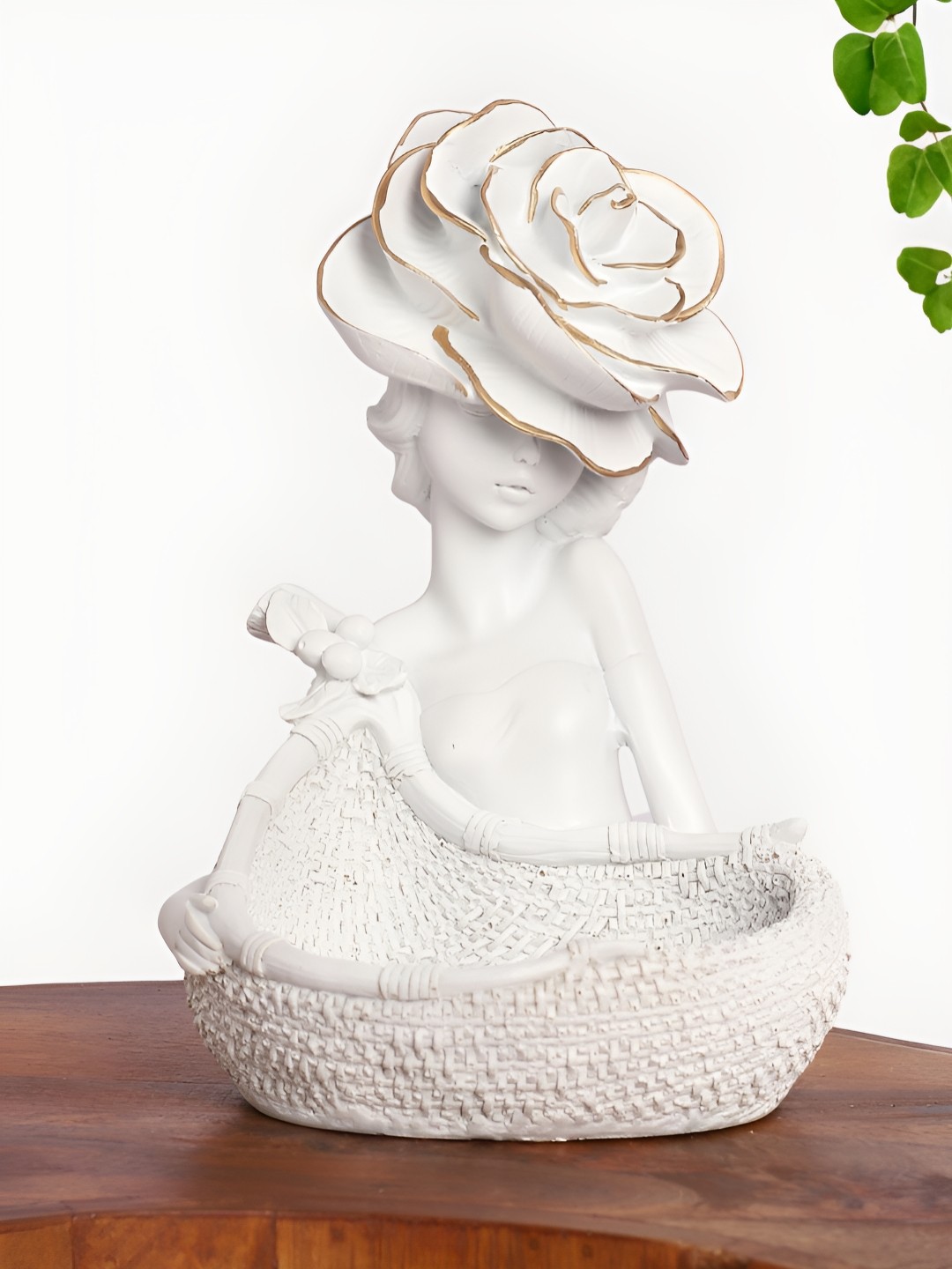

INTERNATIONAL GIFT Decorative Showpiece White Lady With Basket Figurine Showpiece