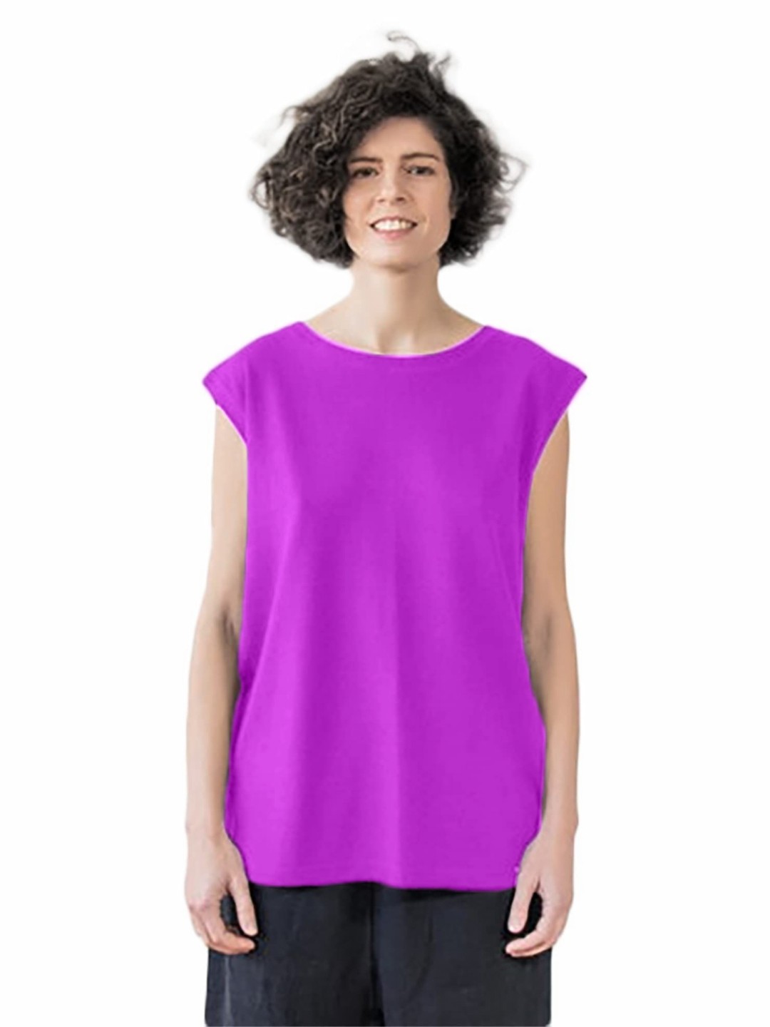 

NOTWILD Women Solid Round Neck Cotton T-shirt, Lavender