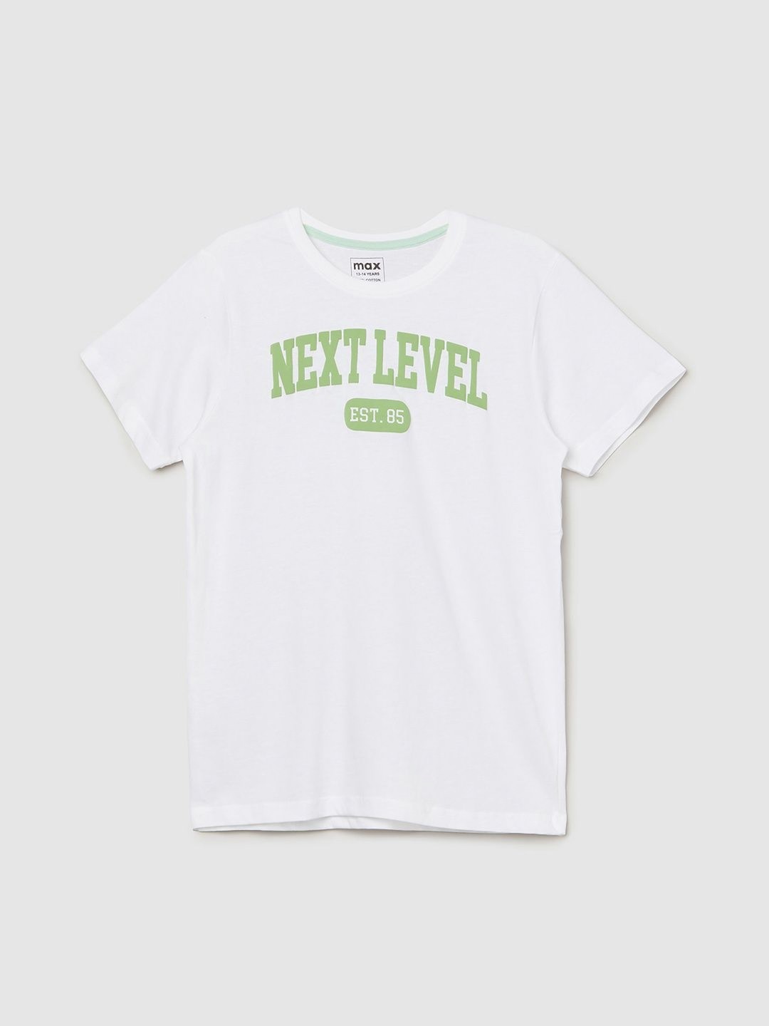 

max Boys Typography Printed Round Neck Cotton T-shirt, White