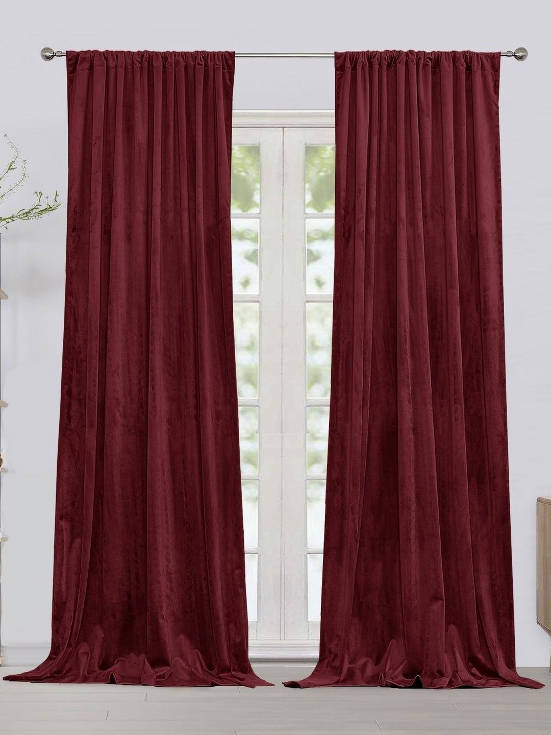 

HOMEMONDE Maroon Set of 2 Black Out Long Door Curtain