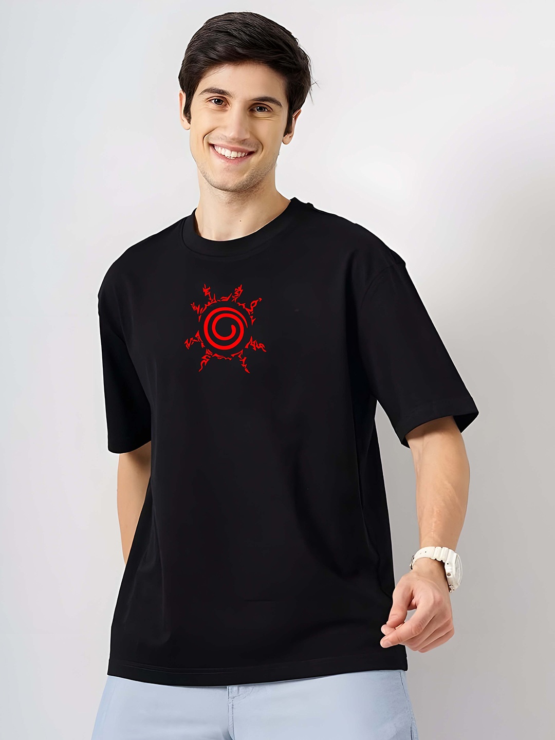 

Moda Rapido Men Drop-Shoulder Sleeves Pure Cotton T-shirt, Black