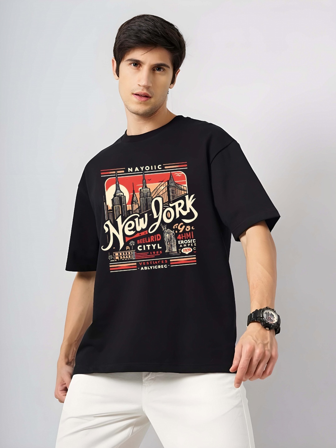 

Moda Rapido Men Drop-Shoulder Sleeves Pure Cotton T-shirt, Black