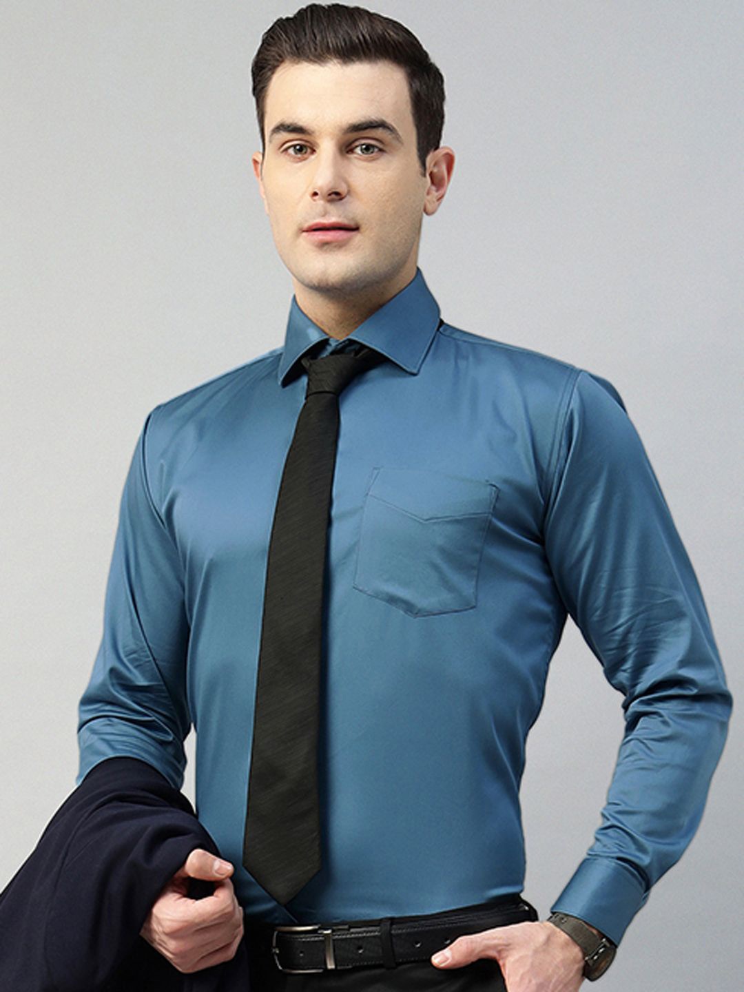 

Hancock Slim Fit Cotton Satin Stretchable Party Shirt, Blue