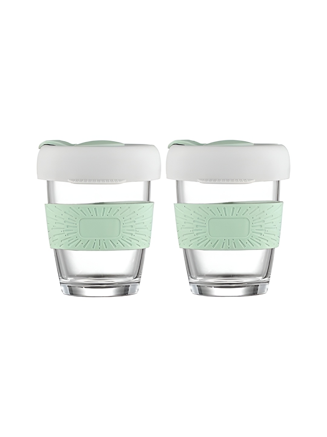 

We3 Green & White 2 Pieces Glass Glossy Reusable Classic Cup 350ml Each