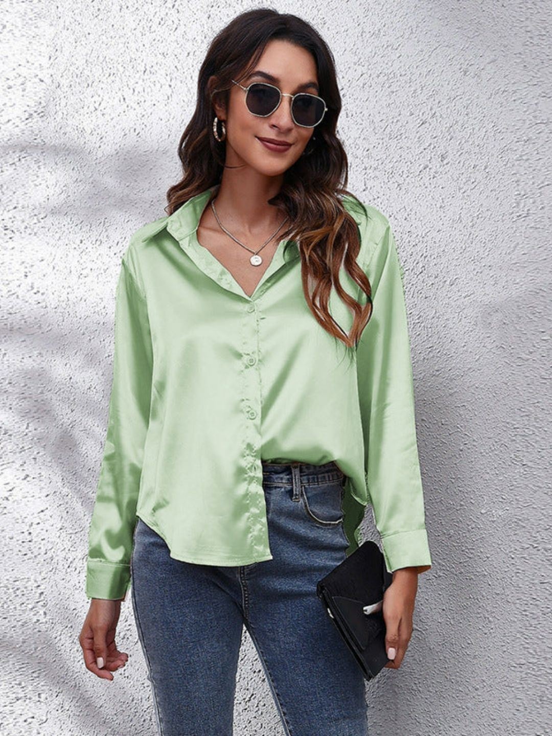 

Oh Rare Women V-Neck Drop-Shoulder Sleeves Pockets T-shirt, Green